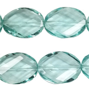 AQUAMARINE QUARTZ (GLASS) FACETED WAVE OVAL 30X40MM